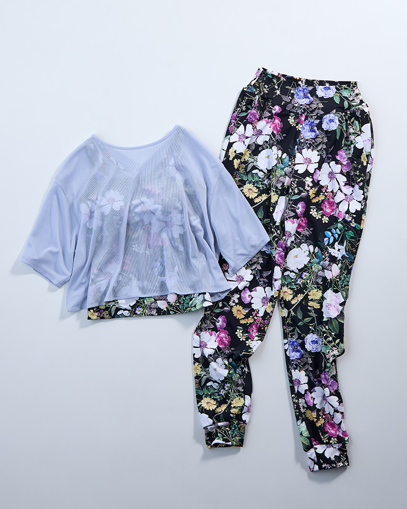 シアーリブバッククロスTシャツ・ローズガーデンプリント