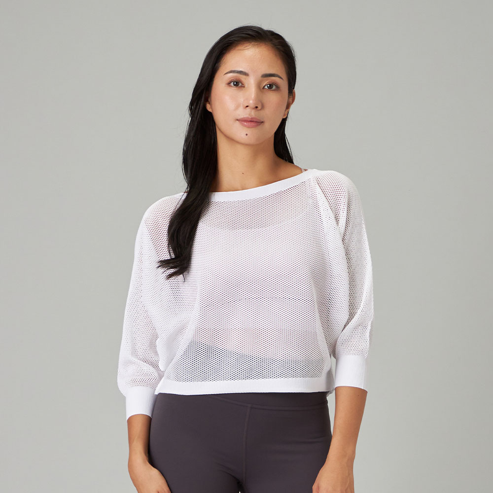 7分袖メッシュニット ホワイト