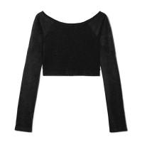 ラウンドネック・ショートトップ (サーモギア(R)糸使用）(ブラック-S〜L)