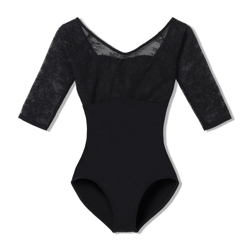 6分袖レオタード(ブラック-S)