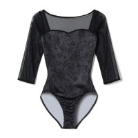 6分袖レオタード(ダークグレープリント-S)