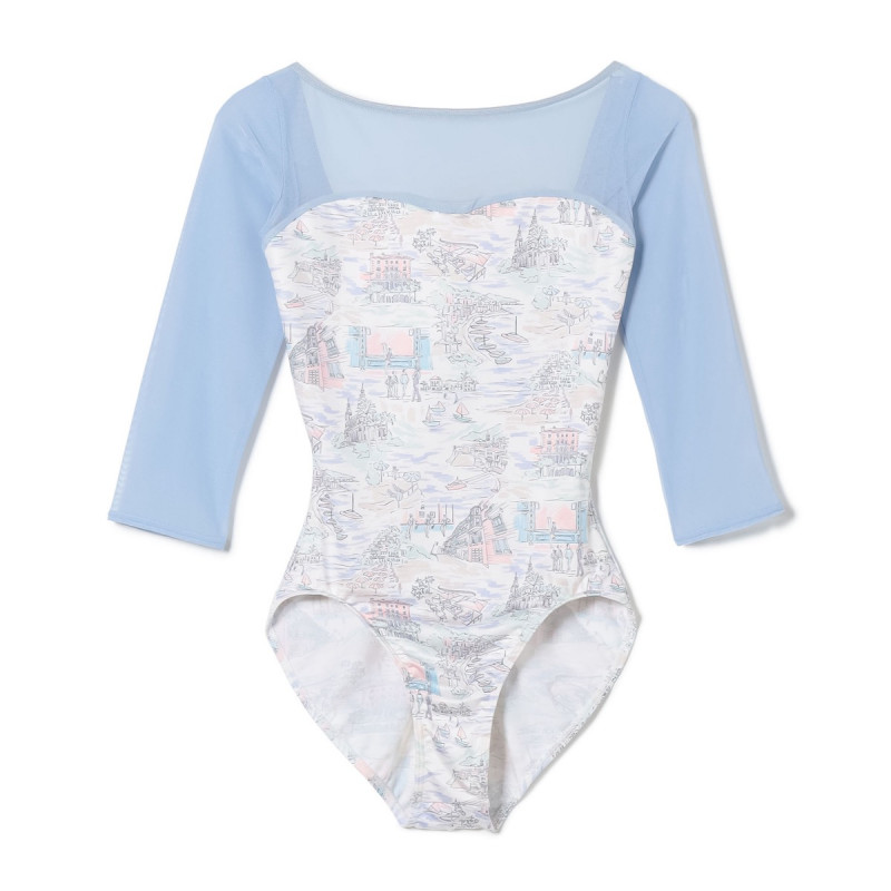 6分袖レオタード(サックスブループリント-S)