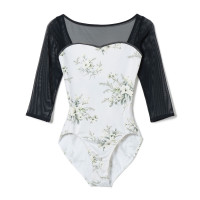 6分袖レオタード(グリーンプリント-S)