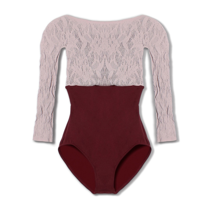 【ノーソイングニット】7分袖レオタード(ワインレッド-S)