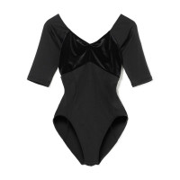 5分袖レオタード(ブラック-S)