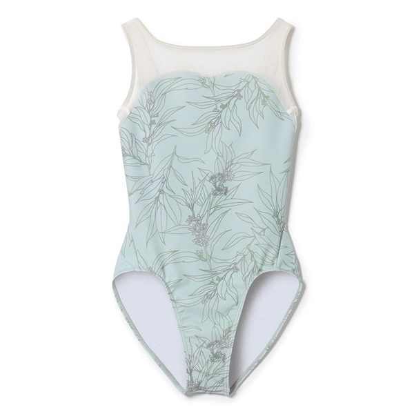♪ノースリーブレオタード(アクアグリーンプリント-130)