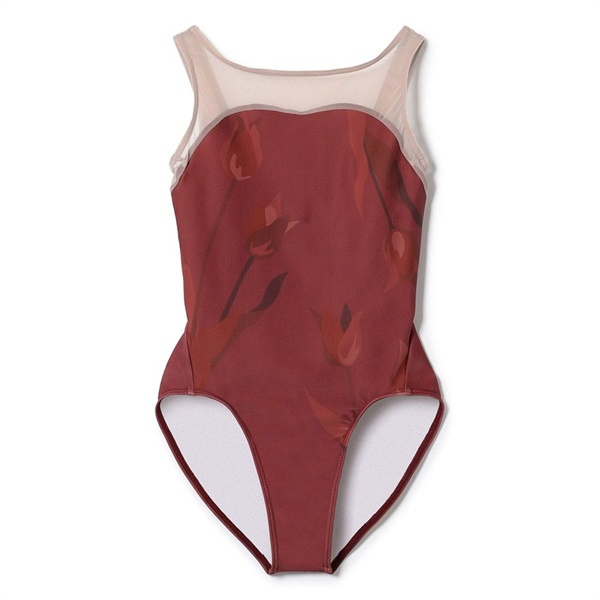 ♪ノースリーブレオタード(ガーネットプリント-140)