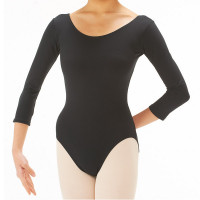 丸首７分袖レオタード（ロイヤルスムース）(ブラック-S)