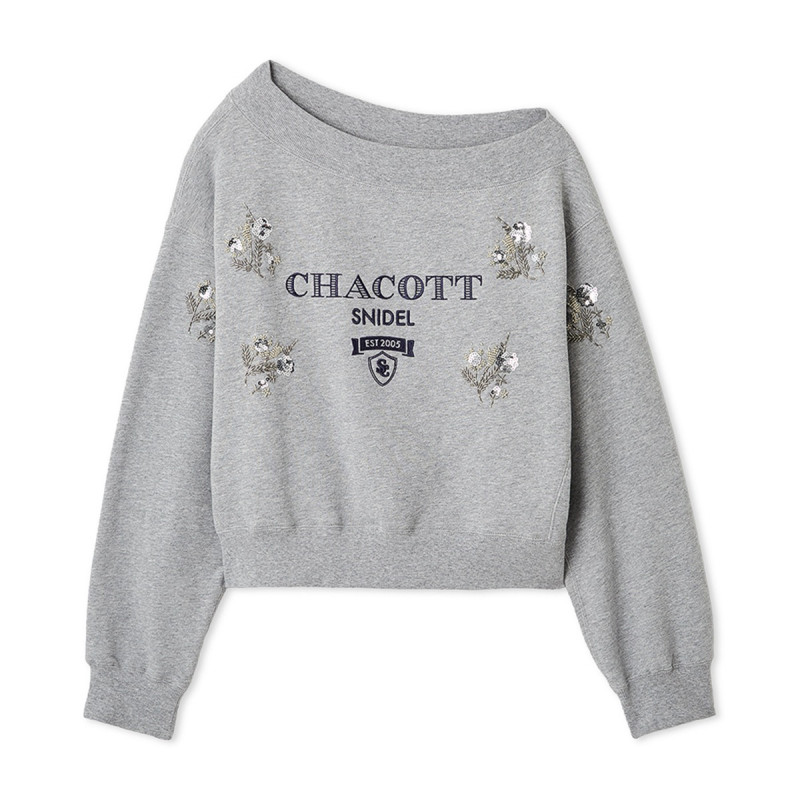 刺繍スエットプルオーバー(グレー-フリー)