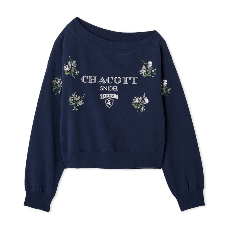 刺繍スエットプルオーバー(ネイビー-フリー)