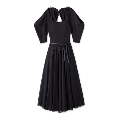 ニット×チュールコンビワンピース