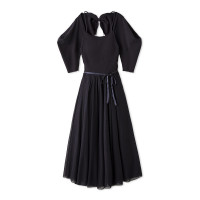 ニット×チュールコンビワンピース(チャコールグレー-S)