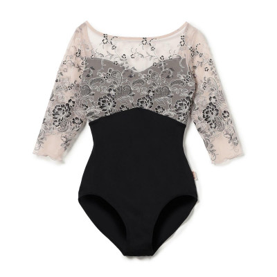 【Nela ライン】6分袖レオタード(ブラック-S)