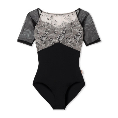 【Nela ライン】ハーフスリーブレオタード(ブラック-S)