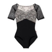 【Nela ライン】ハーフスリーブレオタード(ブラック-S)