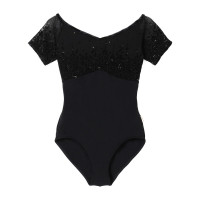 【Nela ライン】ハーフスリーブレオタード(ブラック-S)