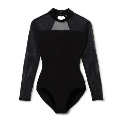 【Nela ライン】ロングスリーブレオタード(ブラック-S)