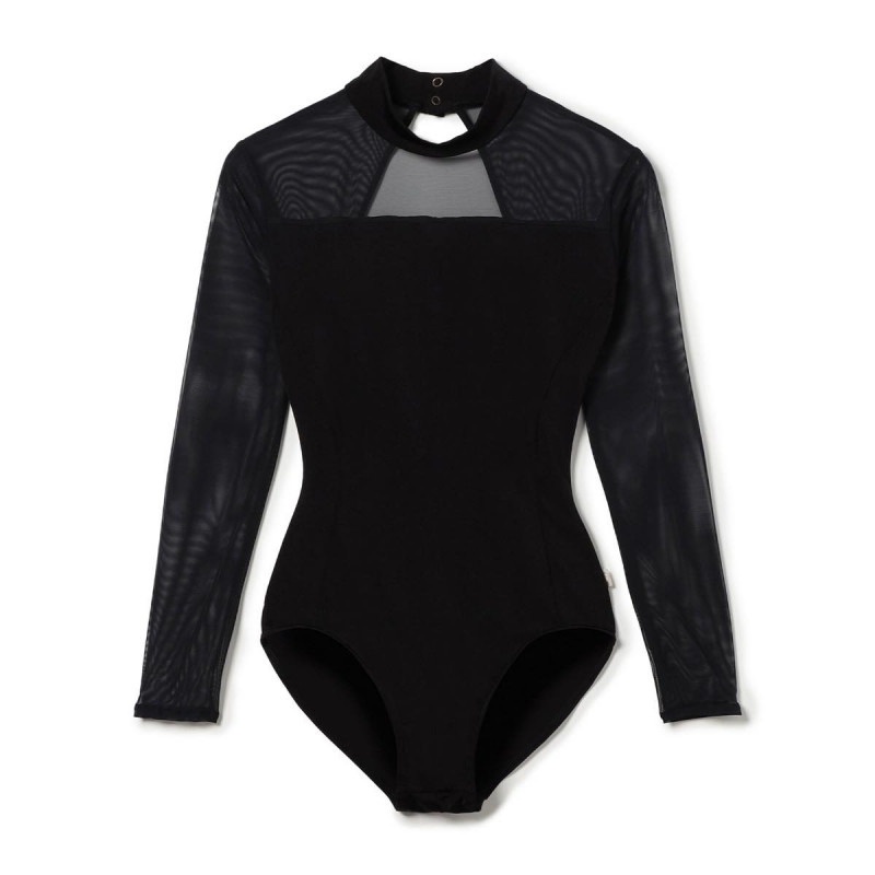 【Nela ライン】ロングスリーブレオタード(ブラック-S)