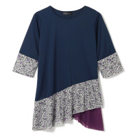 小花プリントワンピースTシャツ(ネイビー-M)