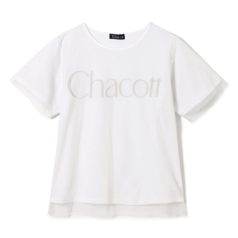★チュールレイヤードＴシャツ(ホワイト-M)