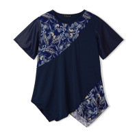 ★プリントコンビワンピースＴシャツ(ネイビー-M)