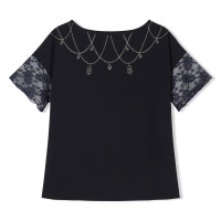 ★レースコンビＴシャツ(ブラック-M)
