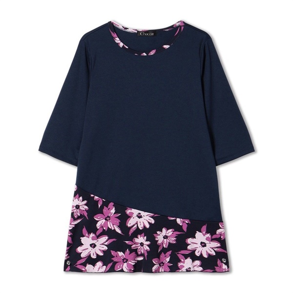 プリントコンビワンピースTシャツ(ﾈｲﾋﾞｰ-M)