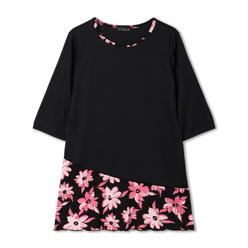 プリントコンビワンピースTシャツ(ブラック-M)