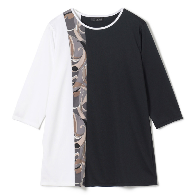 ★プリントコンビワンピースＴシャツ(ブラック-M)