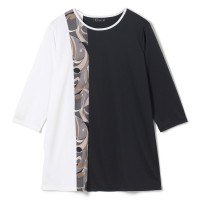 ★プリントコンビワンピースＴシャツ(ブラック-M)
