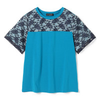 ★レースコンビＴシャツ(ピーコックグリーン-M)