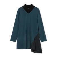 VハイネックワンピースTシャツ(インディゴブルー-M)