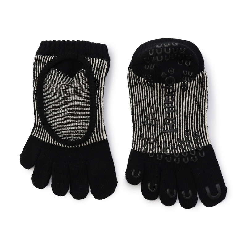 140203 ラメストライプカバー　５本指ソックス(ブラック-23.0〜25.0)