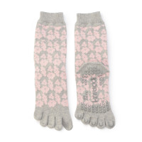 141056 フラワー柄ロークルー ５本指ソックス(グレー-23.0〜25.0)