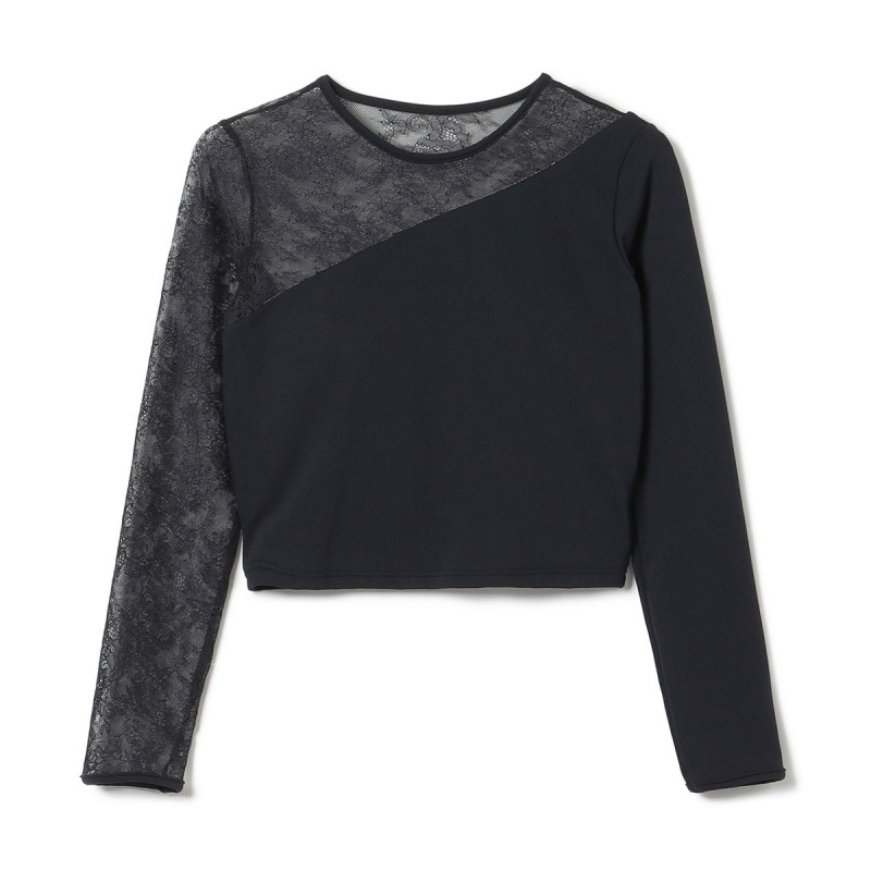 レースコンビアシンメトリートップ(ブラック-M)