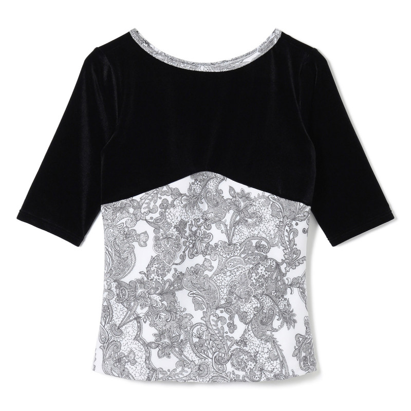 ベロアコンビレースプリントトップ(ホワイトプリント-M)