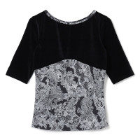 ベロアコンビレースプリントトップ(ブラックプリント-M)