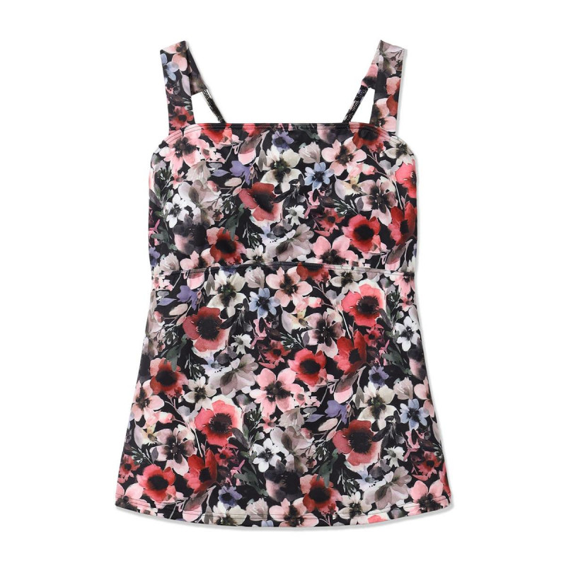 ウォーターカラーフラワーブラトップ(ブラックプリント-S)