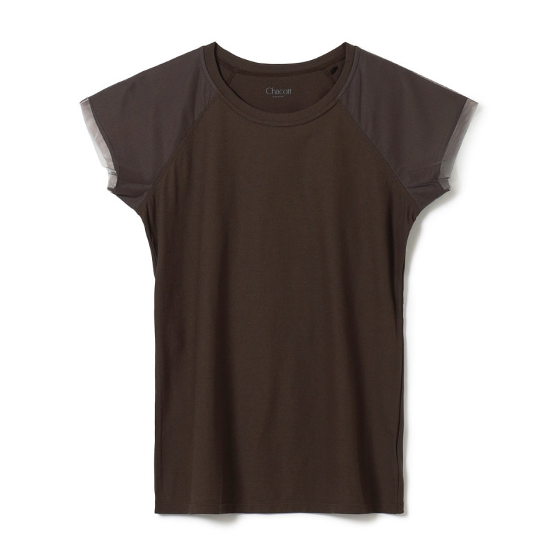 ★チュールコンビＴシャツ(ダークブラウン-M)