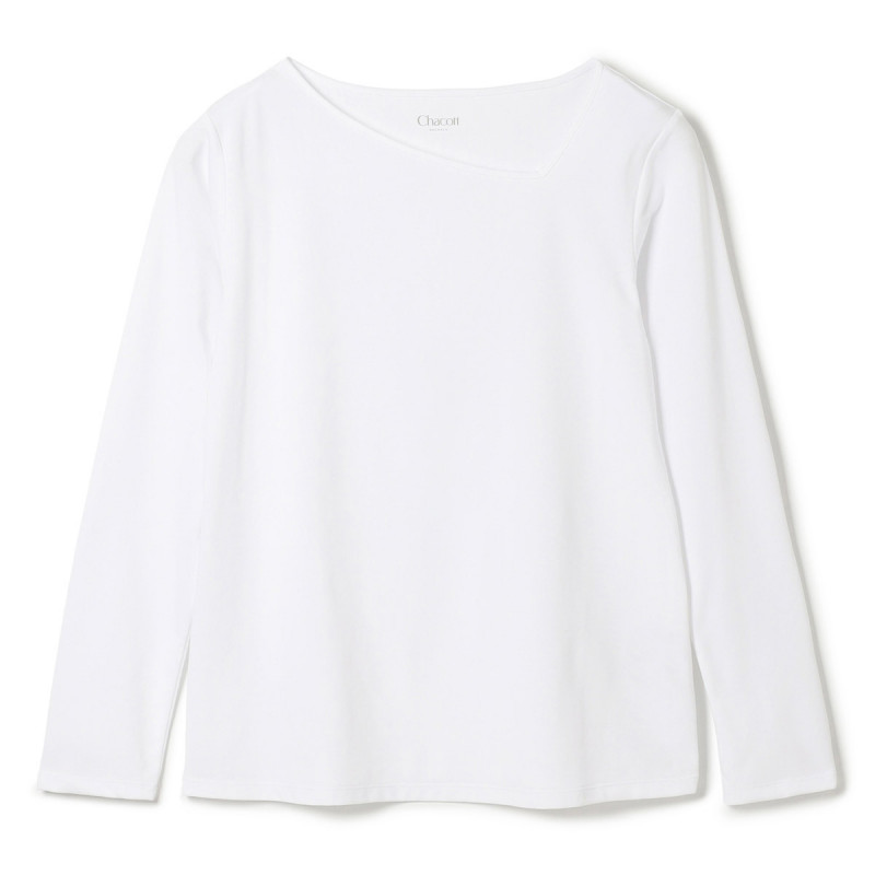 ★アシンメトリーネックＴシャツ(ホワイト-M)
