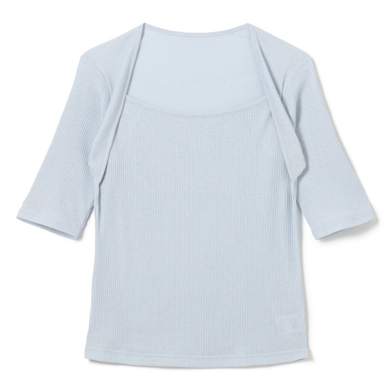 ★アームカバーコンビリブＴシャツ(サックスブルー-M)