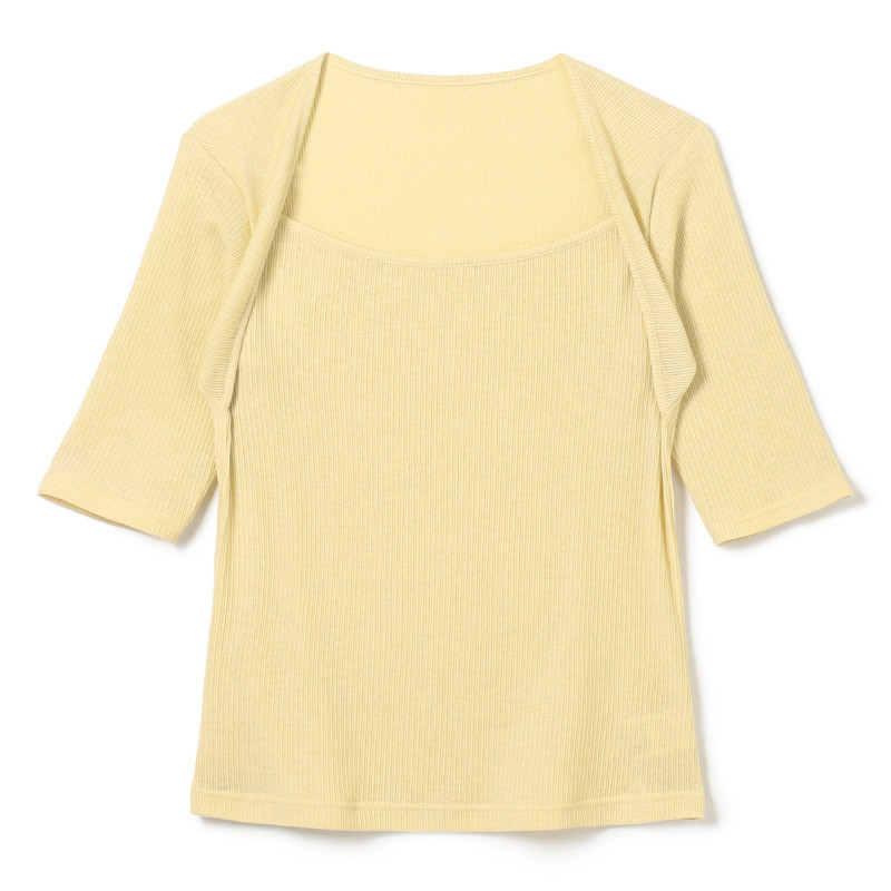 ★アームカバーコンビリブＴシャツ(レモンクリーム-M)