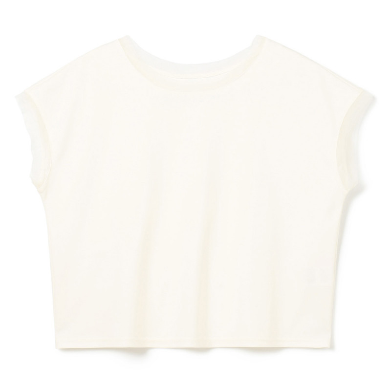 ★チュールコンビクロップドＴシャツ(オフホワイト-M)