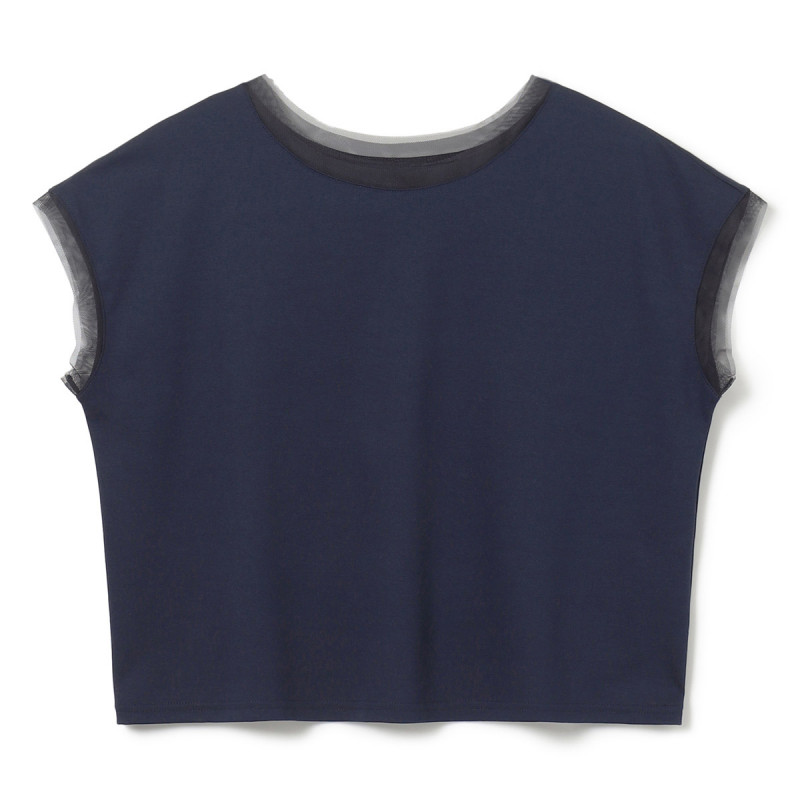 ★チュールコンビクロップドＴシャツ(ネイビー-M)