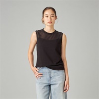 HandsomeCotton チュールノースリーブTシャツ(ブラック-M)