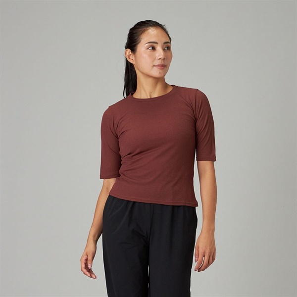 シアーワッフルハーフスリーブTシャツ(ブラウン-M)