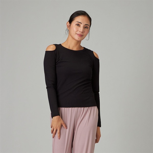 シアーワッフルロングスリーブTシャツ(ブラック-M)
