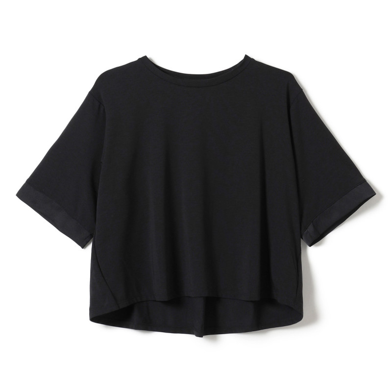 ★サテンアクセントボックスＴシャツ(ブラック-M)
