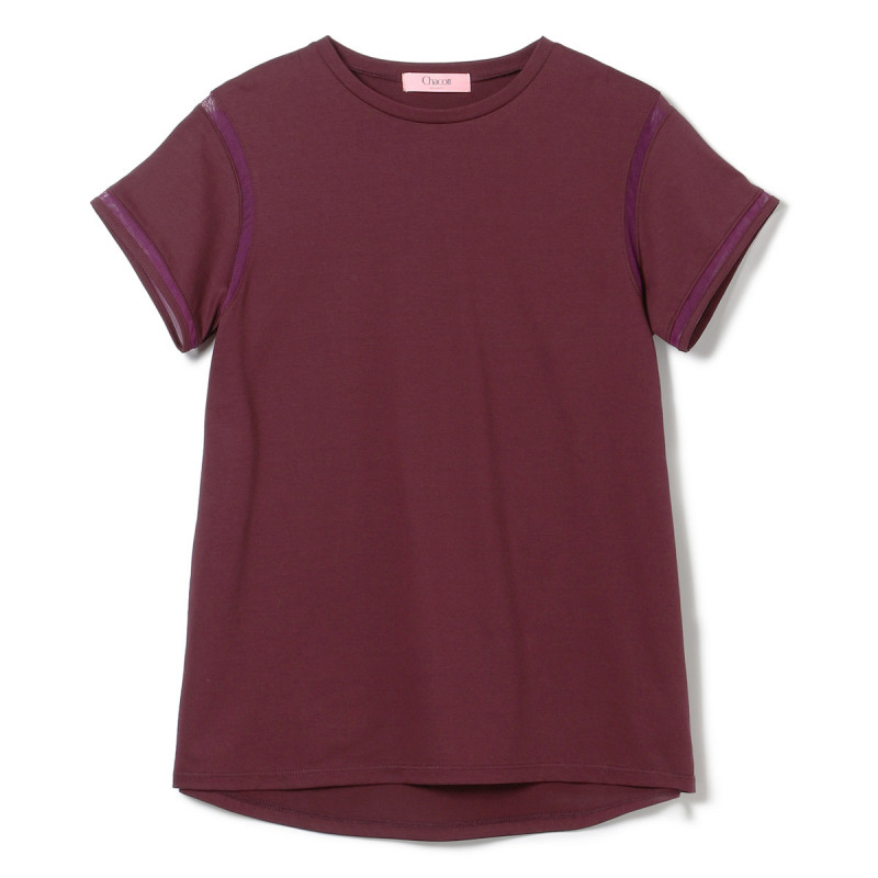 シアーアクセントTシャツ(ワインレッド-M)