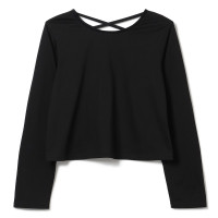 ベロアアクセントクロップドTシャツ(ブラック-M)